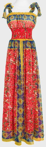 Floral & Tile Print Sun Dress - DESIGNER INSPIRED FASHIONS