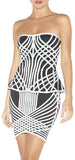 Black & White Techno Strapless Bandage Top & Skirt Set - DESIGNER INSPIRED FASHIONS