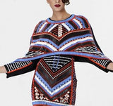 Bead Embellished Bat-Cape Mini Dress-Multicolor - DESIGNER INSPIRED FASHIONS