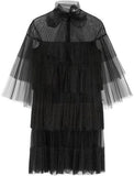 Lace & Tulle Tiered Point D'Esprit Dress in Black - DESIGNER INSPIRED FASHIONS