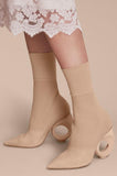Knitted Boots with Sculpted Heel, Beige