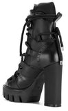 Rope Lace-Up Leather Boots in Black