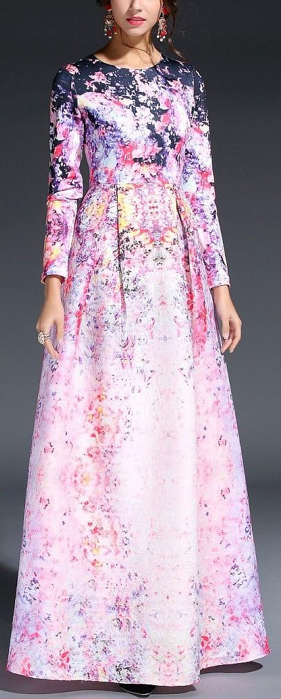 Long Floral Print Gown - Multi Color - DESIGNER INSPIRED FASHIONS
