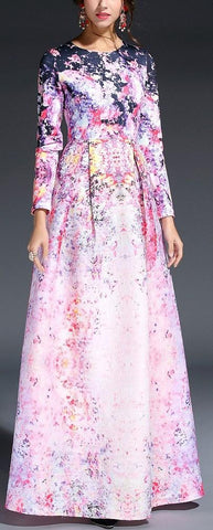 Long Floral Print Gown - Multi Color - DESIGNER INSPIRED FASHIONS