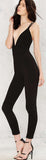Deep V-Neck Black Stretch Jumpsuit