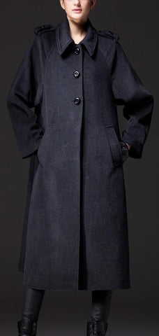 Single-Breasted Long Wool Coat in Dark Grey - DESIGNER INSPIRED FASHIONS
