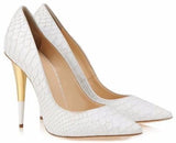 Snakeskin Leather Stiletto Pumps in Black or White - DESIGNER INSPIRED FASHIONS