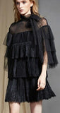 Lace & Tulle Tiered Point D'Esprit Dress in Black - DESIGNER INSPIRED FASHIONS