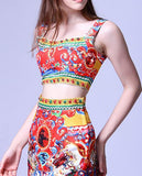 'Carretto' Printed Crop Top and Matching Skirt - DESIGNER INSPIRED FASHIONS