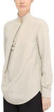 Long Sleeve Pleat Silk Blouse with Top Button Closure - DESIGNER INSPIRED FASHIONS