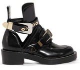'Ceinture' Black Cut-Out Leather Ankle Boots - Black - DESIGNER INSPIRED FASHIONS