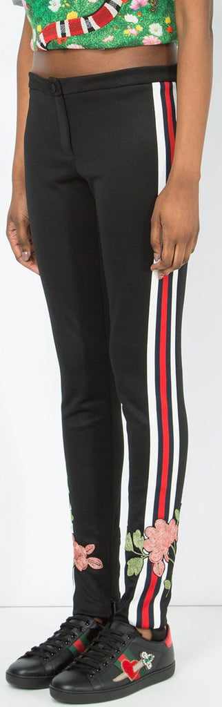 Jersey Floral-Embroidered Stirrup Trousers