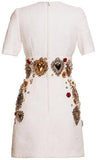 'Sacred Heart' Embellished Short Sleeve Brocade Dress - White - DESIGNER INSPIRED FASHIONS