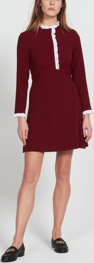 Dress with Wide Neck-Line and Lace Detail - Red or Navy Blue