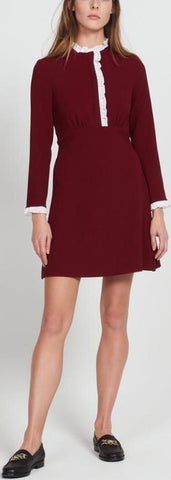 Dress with Wide Neck-Line and Lace Detail - Red or Navy Blue