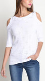 Cold-Shoulder Knit Top, White - DESIGNER INSPIRED FASHIONS