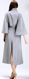 Flared Cape-Sleeve Textured Long Wool Coat in Grey - DESIGNER INSPIRED FASHIONS