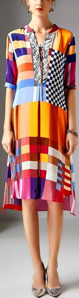 Geometric Print Silk Kaftan Dress