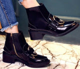 Black Patent Leather Metal-Ring Ankle Boots - DESIGNER INSPIRED FASHIONS