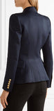 Double-Breasted Cotton-Blend Blazer-Dark Blue - DESIGNER INSPIRED FASHIONS