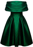 Off-the-Shoulder Emerald Green Satin Dress - DESIGNER INSPIRED FASHIONS