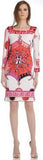 Square Neck India Floral Knit Long Sleeve Silk Dress - DESIGNER INSPIRED FASHIONS