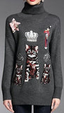 Bengal Kitten Embroidered Jumper Sweater-Grey - DESIGNER INSPIRED FASHIONS