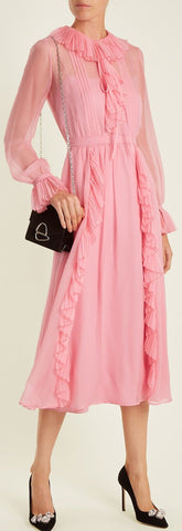 Ruffled-Trimmed Long-Sleeved Dress