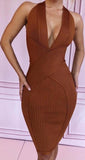 Low-Cut Ribbed Stretch Dress
