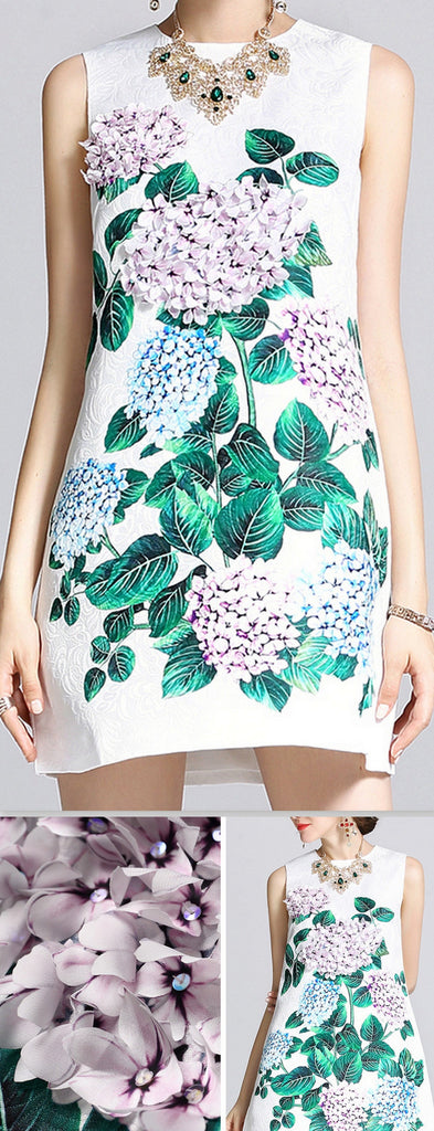 Hydrangea Appliques Jacquard Shift Dress - DESIGNER INSPIRED FASHIONS