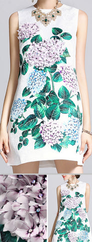 Hydrangea Appliques Jacquard Shift Dress - DESIGNER INSPIRED FASHIONS