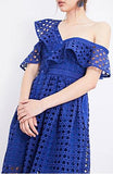 Guipure Frill Midi Dress, Blue - DESIGNER INSPIRED FASHIONS