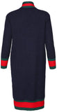 Knit Web Detail Long Cardigan Sweater, Dark Blue or Green