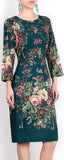 Floral & Key Print Sheath Dress, Black or Dark Green - DESIGNER INSPIRED FASHIONS
