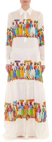 'Basilisco' Printed Maxi Dress in White - DESIGNER INSPIRED FASHIONS