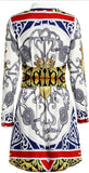 Embellished-Collar Printed Mini Shirt Dress with Corset Belt