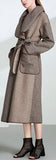 Gingham Large-Collar Wool-Blend Wrap Coat