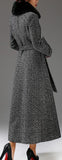 Single-Breasted Long Wool Coat with Fox Fur Collar