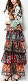 Colorful Patchwork-Print Long Ruffle Tiered Dress - DESIGNER INSPIRED FASHIONS