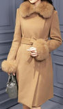 Fur-Trim Wool Wrap Coat - (Grey, Pink, Light Brown) - DESIGNER INSPIRED FASHIONS