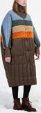 Striped Oversized Puffer Coat with Knit Collar & Cuffs