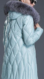 Rhinestone Studded Fur-Collar Puffer Down Coat, Light Blue
