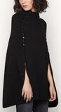 Snap Embellished Cape Sleeve Knit Sweater in Black or White - DESIGNER INSPIRED FASHIONS