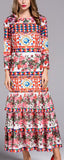 Long Multicolored Printed Tiered Hem Dress - DESIGNER INSPIRED FASHIONS