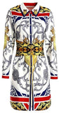 Embellished-Collar Printed Mini Shirt Dress with Corset Belt