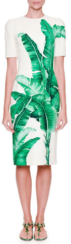 Banana Leaf-Print Sheath Dress - DESIGNER INSPIRED FASHIONS