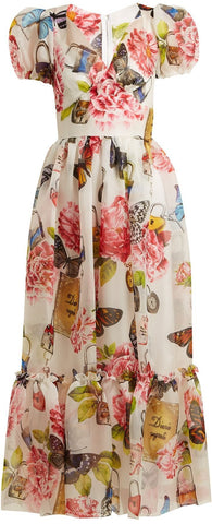 Butterfly and Padlock-Print Midi Dress