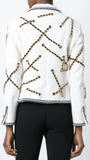 Chain Embellished Jacket & Skirt Set, White