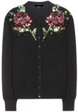 Embellished Rose Cardigan Sweater, Black