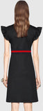 Floral-Embroidered Zip-up High Neck Web-Trim Dress